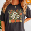 Boho Fall Floral Retro Pumpkin Shirt Adult T Shirt S-5XL