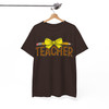 Trendy Teacher Leopard Checkered Pencil Bow Shirt Adult T Shirt S-5XL