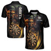 Custom Name Darts Board Flaming Skull Spark Black 3D Men's Polo Shirt S-5XL