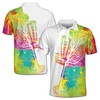 Custom Name Disc Golf Basket Colorful Splashes White 3D Men's Polo Shirt S-5XL