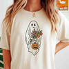 Floral Ghost Halloween Shirt Cute Spooky Fall Adult T-Shirt S-5XL