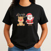 Festive Santa and Reindeer Cozy Holiday Crewneck Shirt T-shirt S-5XL