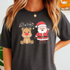 Festive Santa and Reindeer Cozy Holiday Crewneck Shirt T-shirt S-5XL