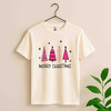 Pink Minimalist Christmas Tree Cozy Holiday T-shirt S-5XL