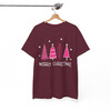 Pink Minimalist Christmas Tree Cozy Holiday T-shirt S-5XL