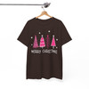 Pink Minimalist Christmas Tree Cozy Holiday T-shirt S-5XL
