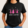 Pink Minimalist Christmas Tree Cozy Holiday T-shirt S-5XL
