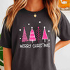 Pink Minimalist Christmas Tree Cozy Holiday T-shirt S-5XL