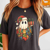 Patchwork Ghost Floral Holiday Lights Santa Hat Cozy T-shirt S-5XL
