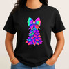 Christmas Tree Coquette Pastel Pink Bow Holiday T-shirt S-5XL