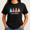 Merry and Bright Neon Christmas Tree Coquette Bow T-shirt S-5XL