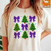 Neon Coquette Christmas Tree Cake Bow Sublimation T-shirt S-5XL