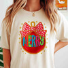 Colorful Glitter Merry Ornament Coquette Bow Holly Jolly T-shirt S-5XL