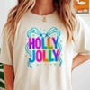 Holly Jolly Preppy Bow Brushstroke Holiday T-shirt S-5XL