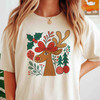 Retro Reindeer Boho Floral Christmas Preppy Holiday T-shirt S-5XL