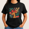 Retro Reindeer Boho Floral Christmas Preppy Holiday T-shirt S-5XL