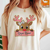 Glitter Coquette Pink Reindeer Kids Holiday Brushstroke T-shirt S-5XL