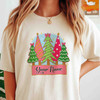 Girly Pink Christmas Coquette Tree Kids Name Xmas T-shirt S-5XL