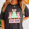 Personalized Coquette Glitter Christmas Tree Kids Name Brushstroke T-shirt S-5XL