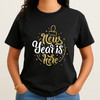 New Year is Here Gold Glitter Holiday Pullover Festive Gift T-shirt S-5XL