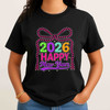 Happy New Year 2026 Checkered Bow Festive NYE Party T-shirt S-5XL