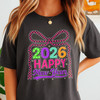 Happy New Year 2026 Checkered Bow Festive NYE Party T-shirt S-5XL
