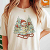 Festive Snowman Sledding Winter Wonderland Christmas Lights T-shirt S-5XL