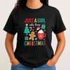 Just A Girl Who Loves Christmas Cute Gingerbread and Cocoa Holiday Crewneck T-shirt S-5XL