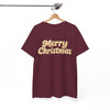 Minimalist Merry Christmas Embossed 3D Puffy Lettering Holiday Crewneck T-shirt S-5XL