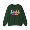 Merry and Bright Neon Christmas Tree Coquette Bow Sweatshirt S-5XL