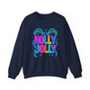 Holly Jolly Preppy Bow Brushstroke Holiday Sweatshirt S-5XL