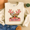Glitter Coquette Pink Reindeer Kids Holiday Brushstroke Sweatshirt S-5XL