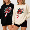 Candy Cane Christmas Holly Bow Holiday Cozy Winter Gift Sweatshirt S-5XL