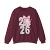 Hello 2026 New Year Disco Ball Pink Bow Crewneck Festive NYE Sweatshirt S-5XL