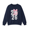 Hello 2026 New Year Disco Ball Pink Bow Crewneck Festive NYE Sweatshirt S-5XL
