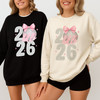 Hello 2026 New Year Disco Ball Pink Bow Crewneck Festive NYE Sweatshirt S-5XL