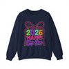 Happy New Year 2026 Checkered Bow Festive NYE Party Sweatshirt S-5XL