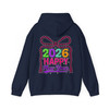 Happy New Year 2026 Checkered Bow Festive NYE Party Hoodie S-5XL