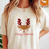 Merry Christmas Reindeer Shirt, Cute Buffalo Plaid Antlers Tee, Minimal Xmas Shirt, Unisex S-5XL Gift