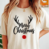 Merry Christmas Reindeer Antlers Minimalist Funny Xmas Gift T-shirt S-5XL