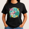 Merry And Bright Christmas Sweatshirt Snowman Tree Cute Holiday Unisex
