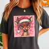 Cute Reindeer Christmas Shirt, Pink Reindeer Tee, Santa Hat Deer Shirt, Funny Xmas Graphic, Cozy Holiday Unisex T Shirt