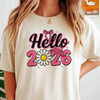 Hello 2026 Pink Daisy T Shirt, Cute Floral New Year Graphic Tee, Trendy Unisex T-Shirt S-5XL