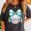 Disco Ball Bow T Shirt, Mint Ribbon Holiday Graphic Tee, New Year Party Unisex T-Shirt S-5XL