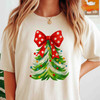 Polka Dot Bow Christmas Tree Shirt, Cute Holiday Graphic Tee, Festive Unisex Christmas T-Shirt S-5XL
