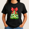 Polka Dot Bow Christmas Tree Shirt, Cute Holiday Graphic Tee, Festive Unisex Christmas T-Shirt S-5XL