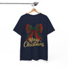 Plaid Bow Merry Christmas Shirt, Red Green Bow Holiday Tee, Festive Glitter Christmas T-Shirt S-5XL
