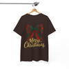 Plaid Bow Merry Christmas Shirt, Red Green Bow Holiday Tee, Festive Glitter Christmas T-Shirt S-5XL