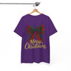 Plaid Bow Merry Christmas Shirt, Red Green Bow Holiday Tee, Festive Glitter Christmas T-Shirt S-5XL