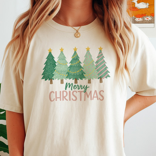 Merry Christmas Tree Shirt, Cute Holiday Trees Graphic Xmas T-Shirt S-5XL